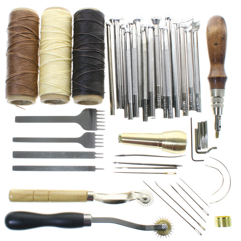  TEFTEE Sewing Kit Hand Sewing Set Handmade Leather Goods Making  Hand Sewing Tools Leather Tool Set Needle Bag Package 1: 32 Pieces